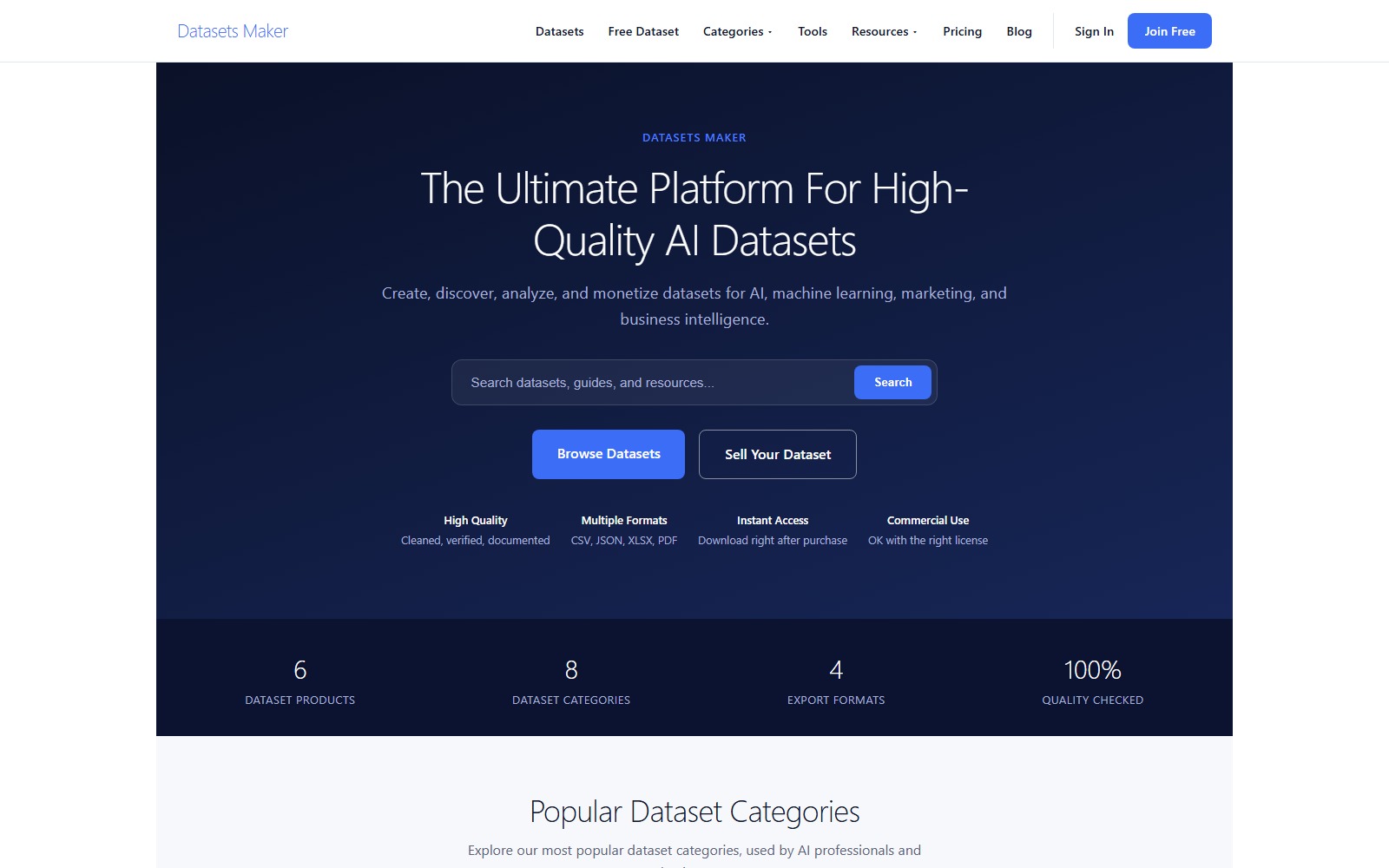 Homepage of datasetsmaker.com