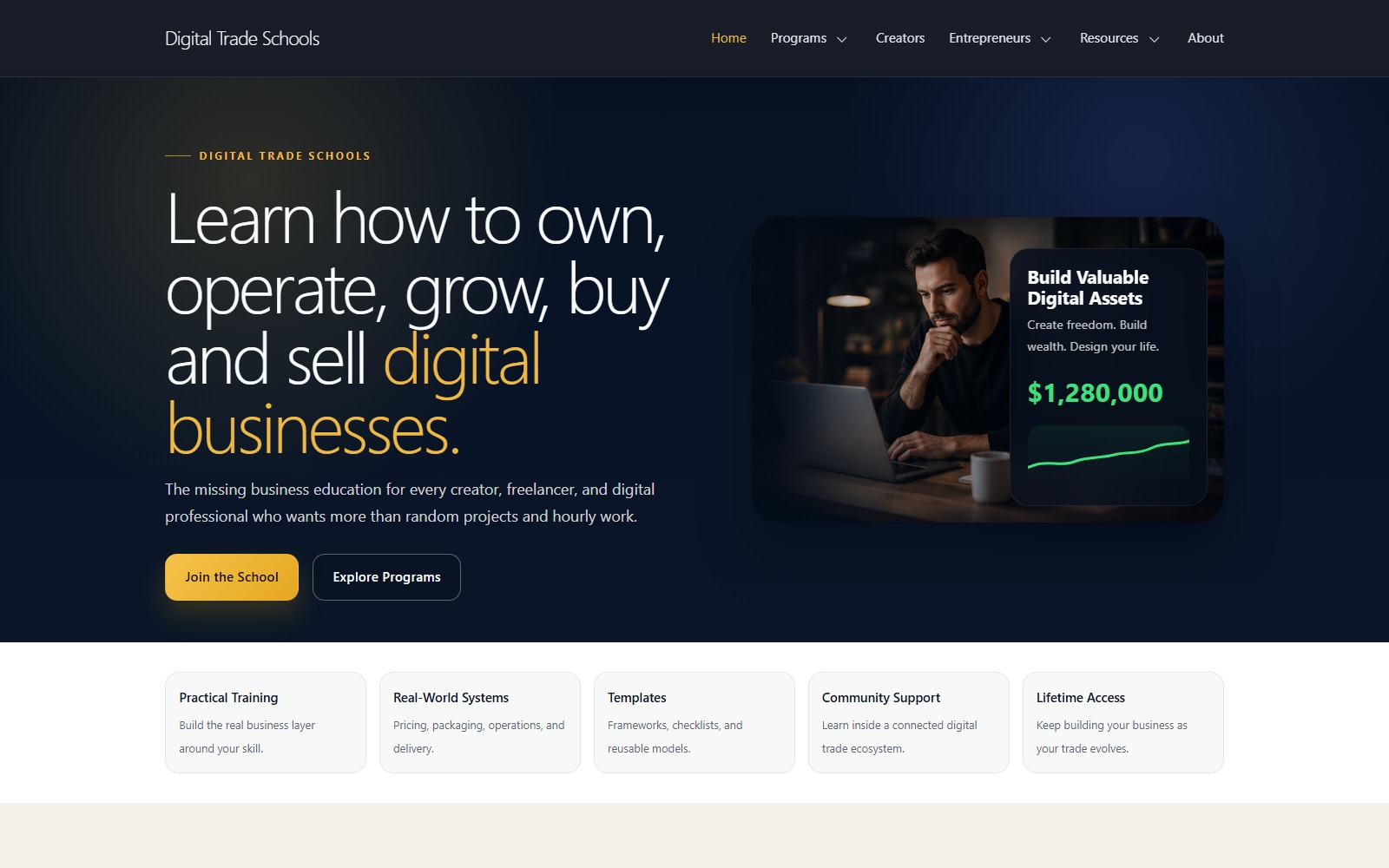 Homepage of digitaltradeschools.com