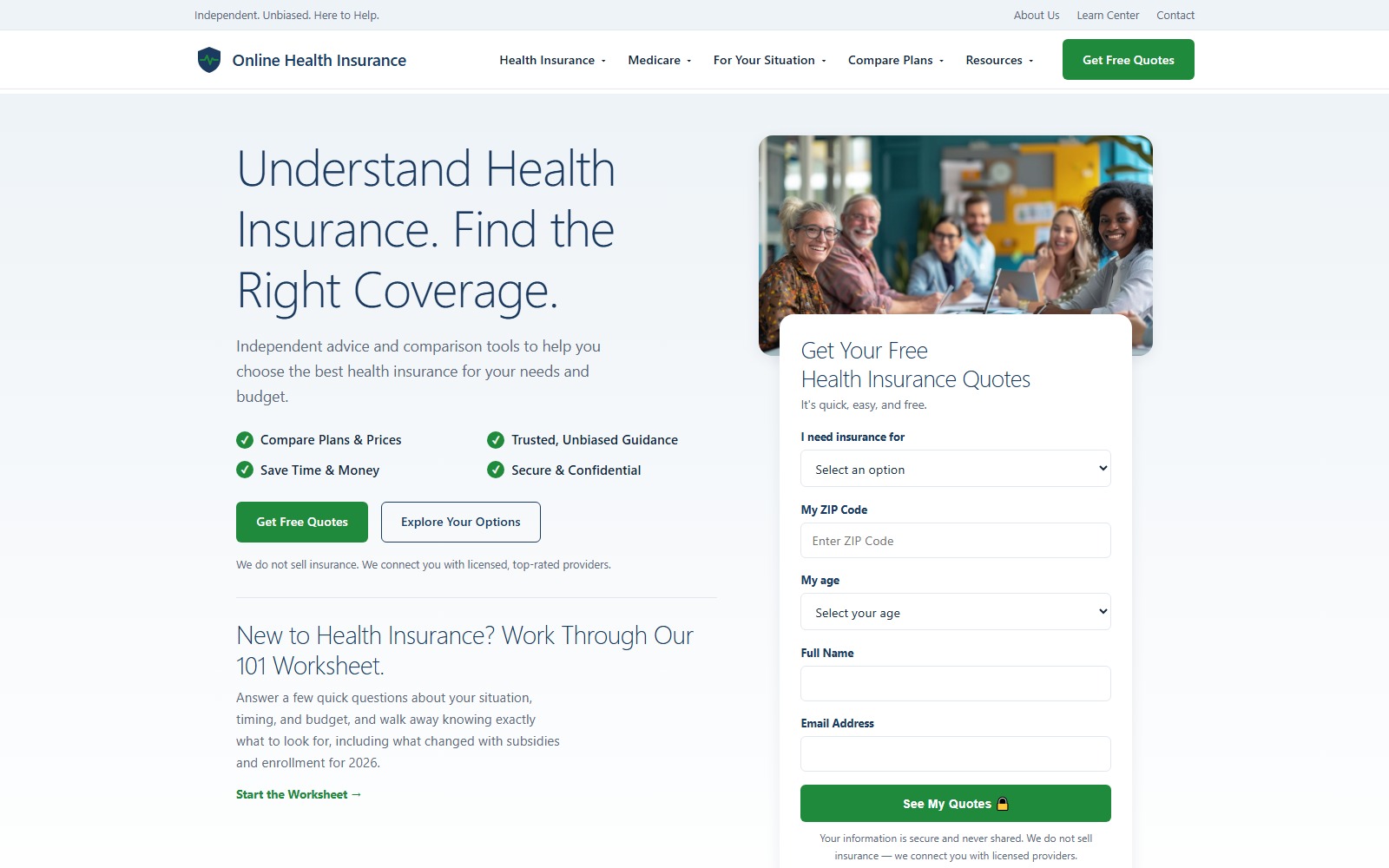 Homepage of onlinehealthins.com